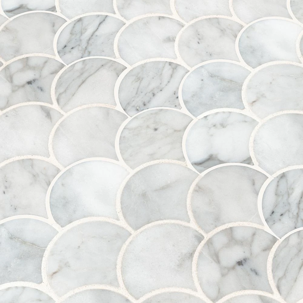 MSI Calacatta Blanco Scallop 12.8 In. X 10.43 In. X 10mm Polished Marble Mesh-Mounted Mosaic Tile (9.3 Sq. Ft. / Case) - Image 4