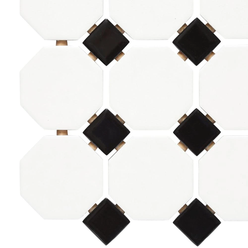 Daltile Octagon And Dot Matte White With Black Dot 12 In. X 12 In. X 6 Mm Ceramic Mosaic Floor And Wall Tile (1 Sq. Ft./ Piece) - Image 2