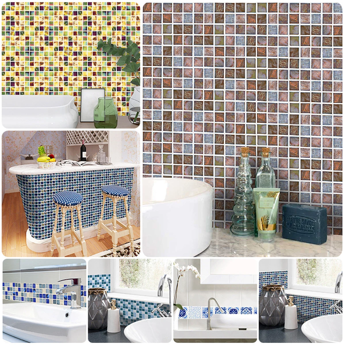 18Pcs Mosaic Tile Stickers Backsplash Self Adhesive Transfer Kitchen Wall Floor Decals