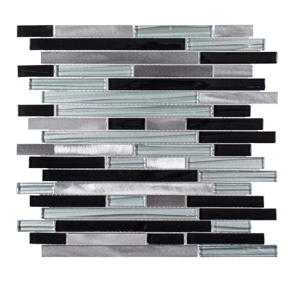 Jeffrey Court Binary Code Gray 11.625 In. X 11.75 In. X 6 Mm Interlocking Textured Glass/Stone/Metal Mosaic Tile - Image 4