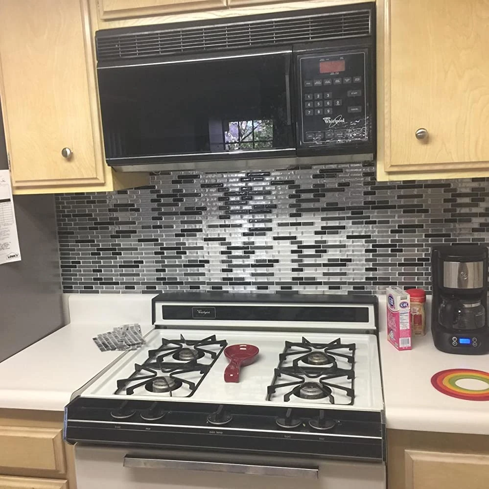 Crystiles Black, Deep Grey And Brushed Silver 12 In. X 12 In. Peel And Stick Vinyl Wall Tile Backsplash, "Pro" Series Thicker Version (4-Pack) - Image 2