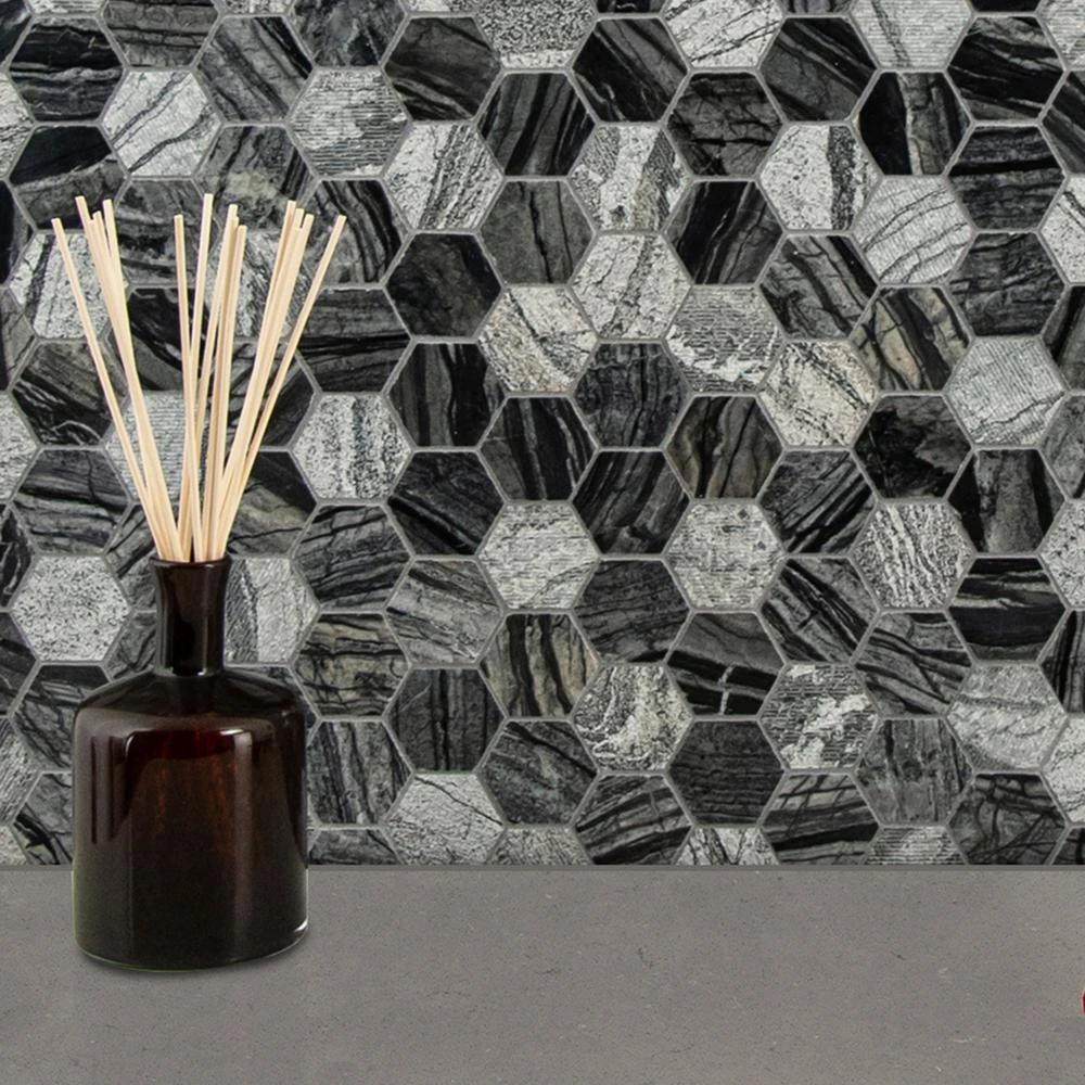 MSI Henley Hexagon 12 In. X 12 In. X 10 Mm Textured Marble Mesh-Mounted Mosaic Tile (10 Sq. Ft. / Case) - Image 6