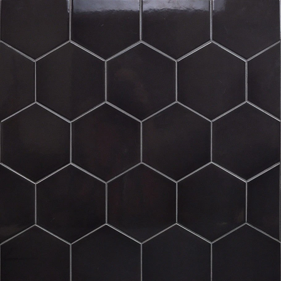 Magen Hex Dark Gray Polished Ceramic Hexagon Tile