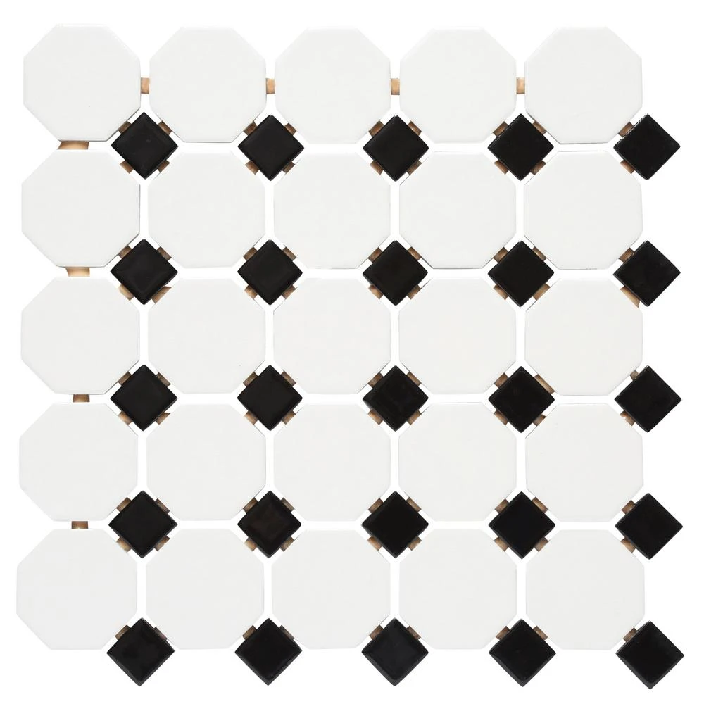 Daltile Octagon And Dot Matte White With Black Dot 12 In. X 12 In. X 6 Mm Ceramic Mosaic Floor And Wall Tile (1 Sq. Ft./ Piece) - Image 3