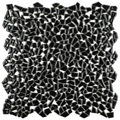 SomerTile 11.25" X 11.25" Dizzy Glossy Black Ceramic Mosaic Floor And Wall Tile (10 Tiles/ 8.98 Sqft.)