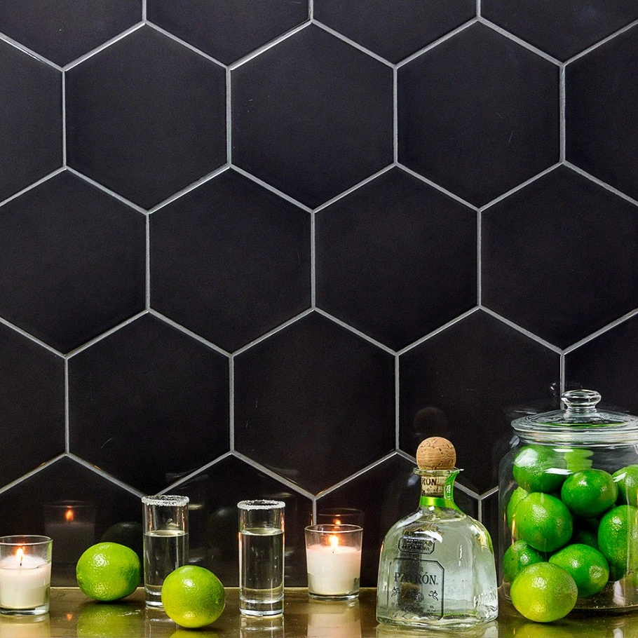 Magen Hex Dark Gray Polished Ceramic Hexagon Tile - Image 2
