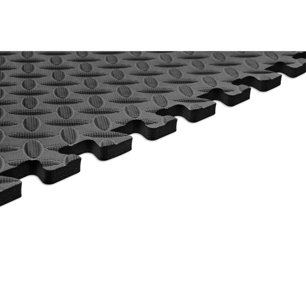 Norsk Black 24 In. X 24 In. EVA Foam Solid Color Diamond Plate Interlocking Tile (18-Tile) - Image 3