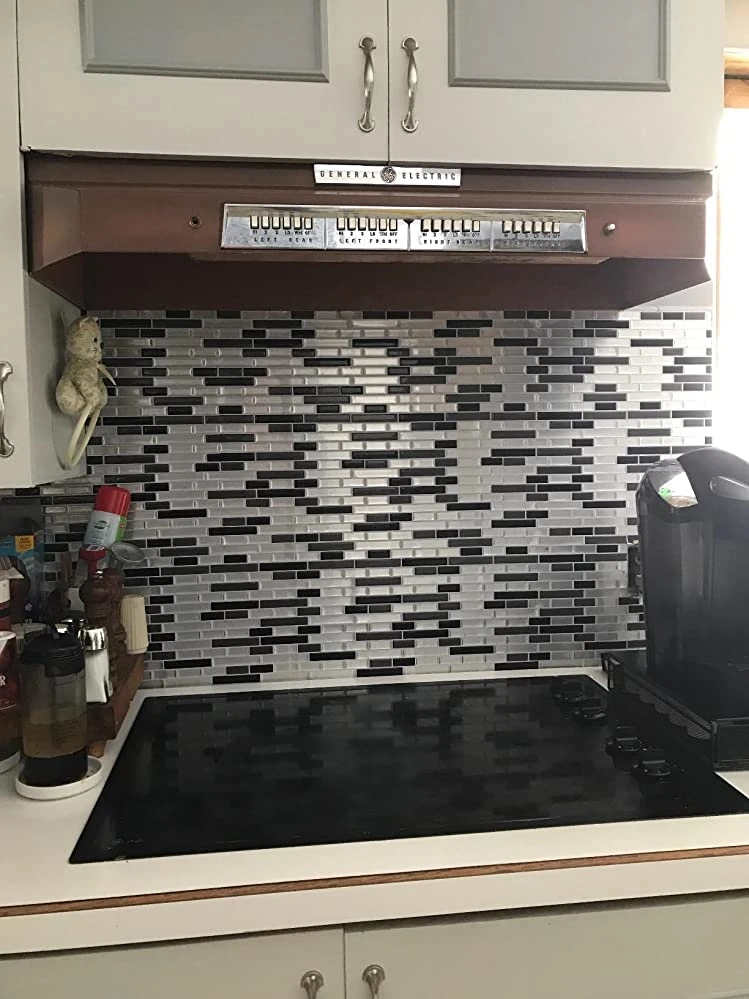 Crystiles Black, Deep Grey And Brushed Silver 12 In. X 12 In. Peel And Stick Vinyl Wall Tile Backsplash, "Pro" Series Thicker Version (4-Pack) - Image 3