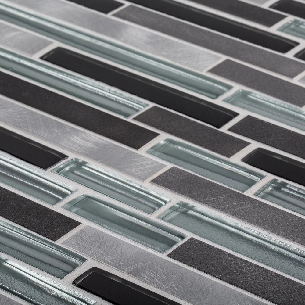 Jeffrey Court Binary Code Gray 11.625 In. X 11.75 In. X 6 Mm Interlocking Textured Glass/Stone/Metal Mosaic Tile