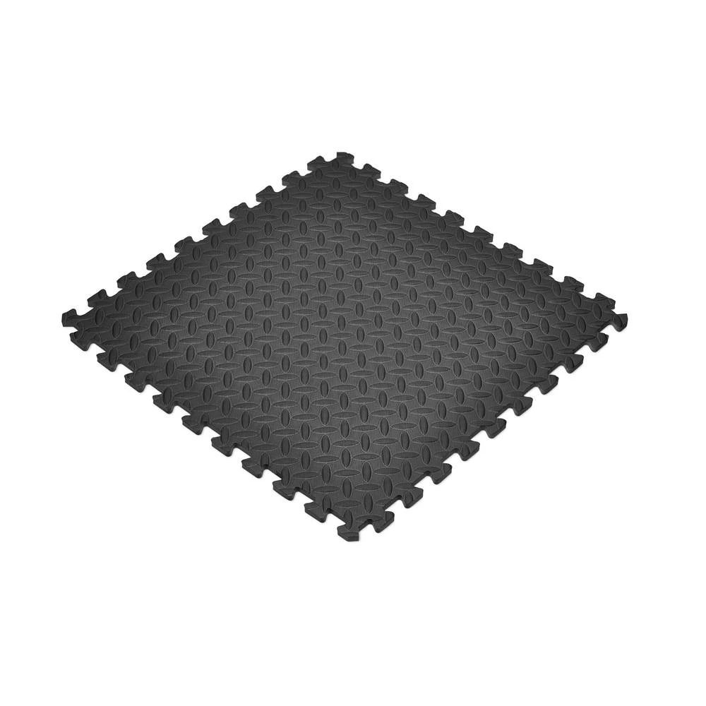 Norsk Black 24 In. X 24 In. EVA Foam Solid Color Diamond Plate Interlocking Tile (18-Tile) - Image 2
