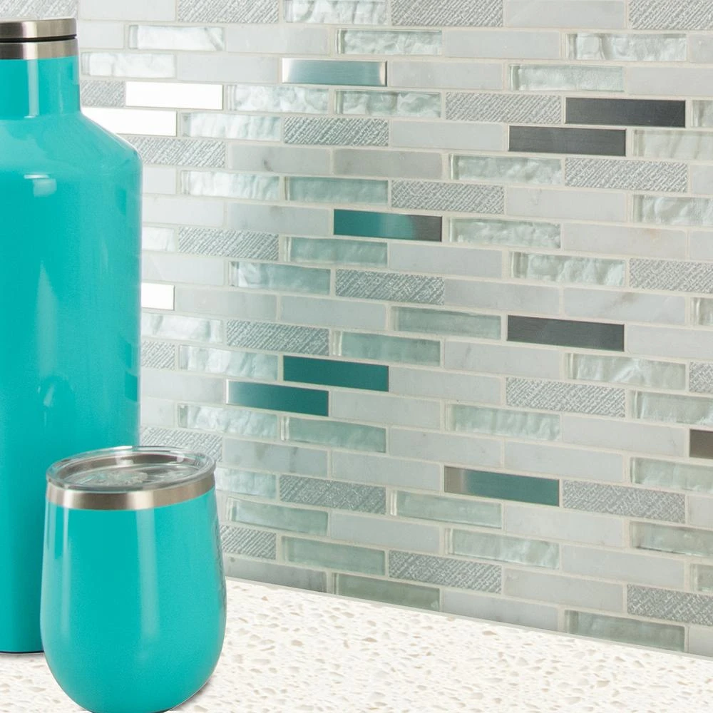 MSI Ocean Crest Brick 12 In. X 12 In. X 8 Mm Glass Metal Stone Mesh-Mounted Mosaic Wall Tile (10 Sq. Ft. / Case) - Image 7