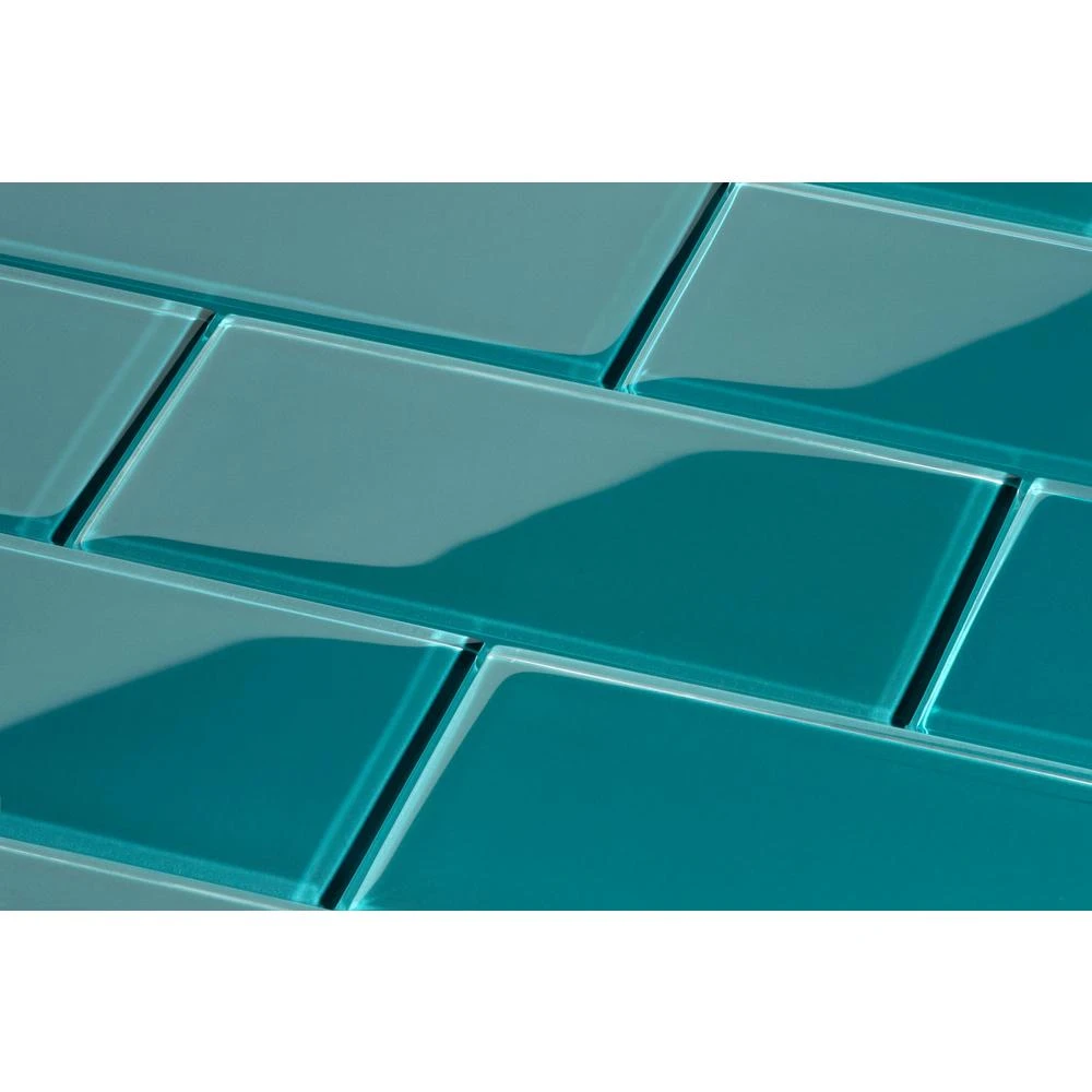 Giorbello Dark Teal 4 In. X 12 In. X 8mm Glass Subway Tile (5 Sq. Ft./Case) - Image 2