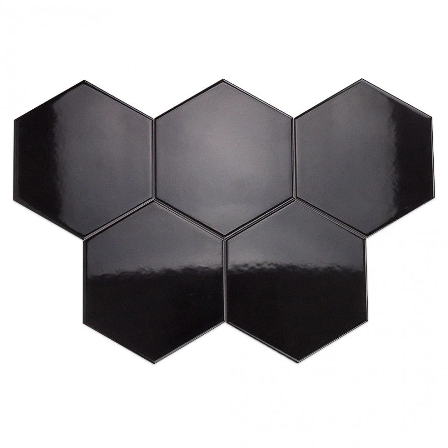 Magen Hex Dark Gray Polished Ceramic Hexagon Tile - Image 5