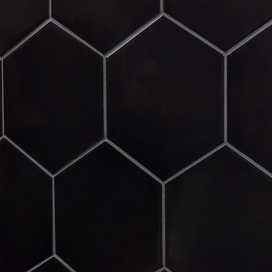 Magen Hex Dark Gray Polished Ceramic Hexagon Tile - Image 3