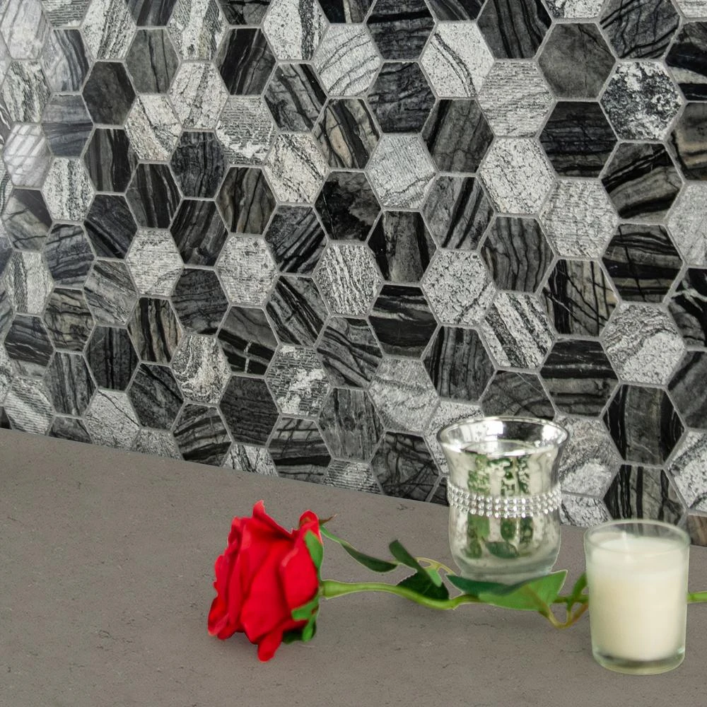 MSI Henley Hexagon 12 In. X 12 In. X 10 Mm Textured Marble Mesh-Mounted Mosaic Tile (10 Sq. Ft. / Case) - Image 7