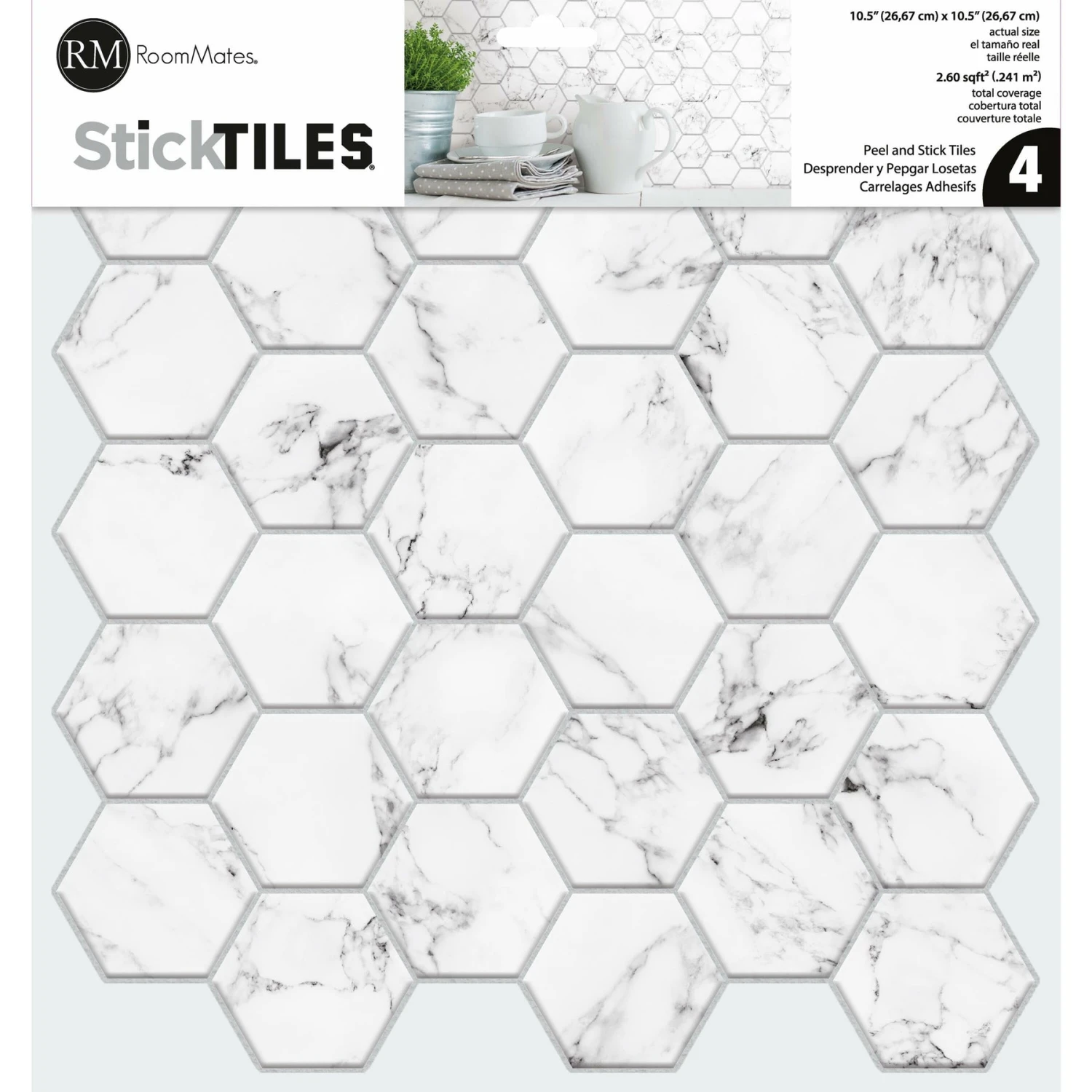 RoomMates Carrara Marble Hexagon Peel And Stick Backsplash - Image 2