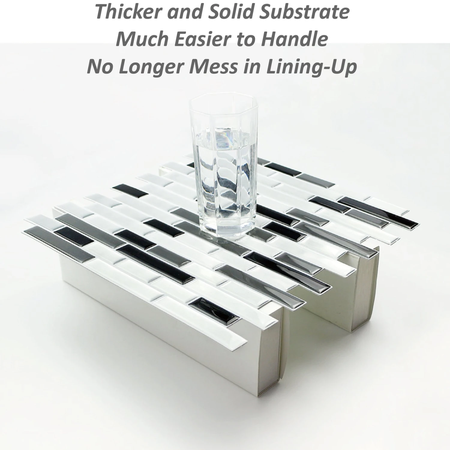 Crystiles Black, Deep Grey And Brushed Silver 12 In. X 12 In. Peel And Stick Vinyl Wall Tile Backsplash, "Pro" Series Thicker Version (4-Pack) - Image 8